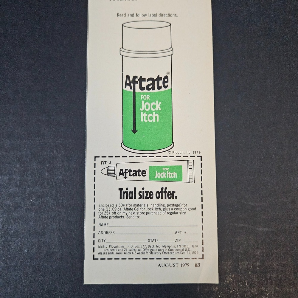 1979 Aftate For Jock Itch Treatment Plough Inc Vintage Print Ad Memphis TN Cruex